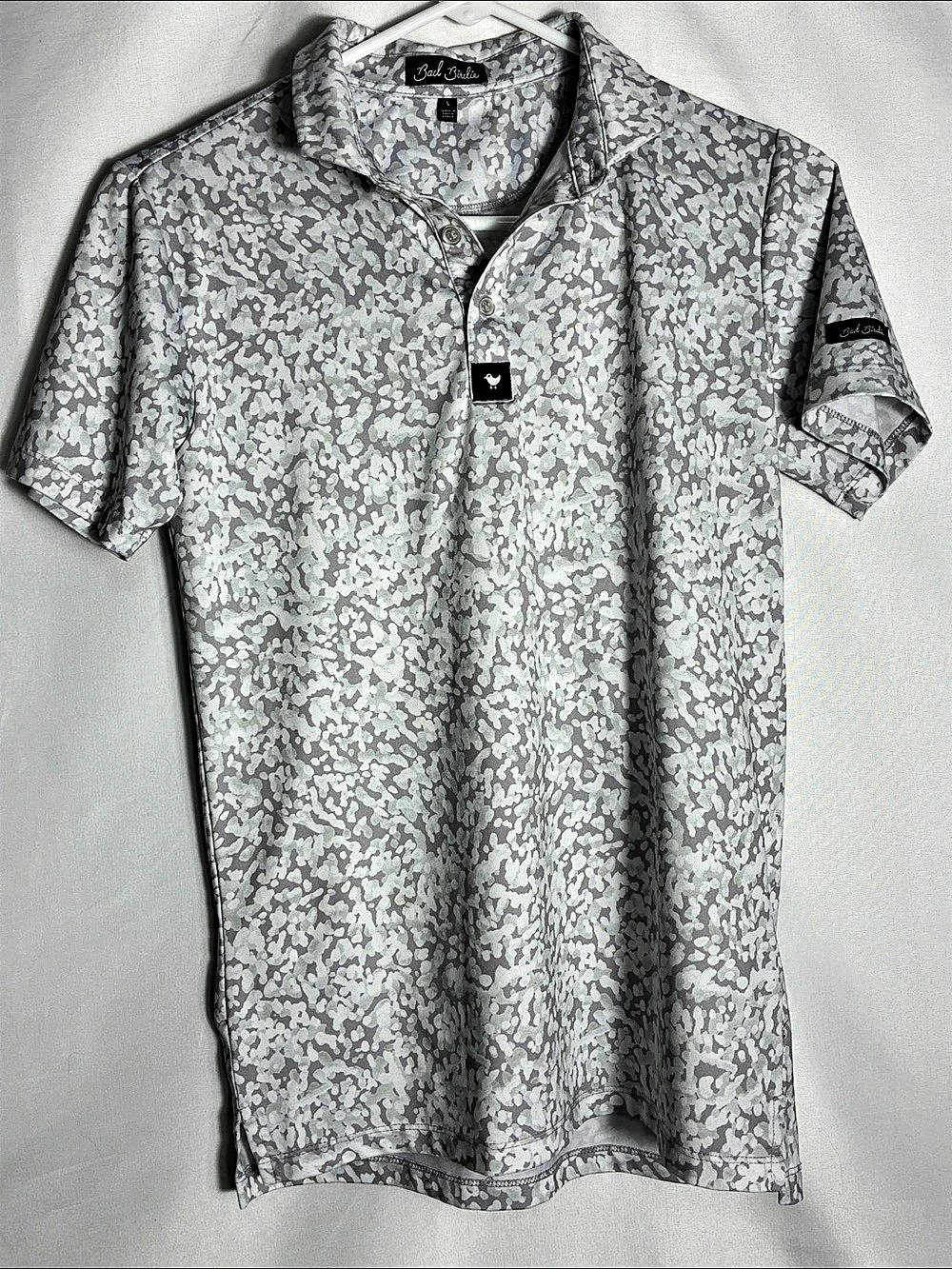 Bad Birdie Salt Shaker Men's Performance Golf Polo Gray/White Sz Large